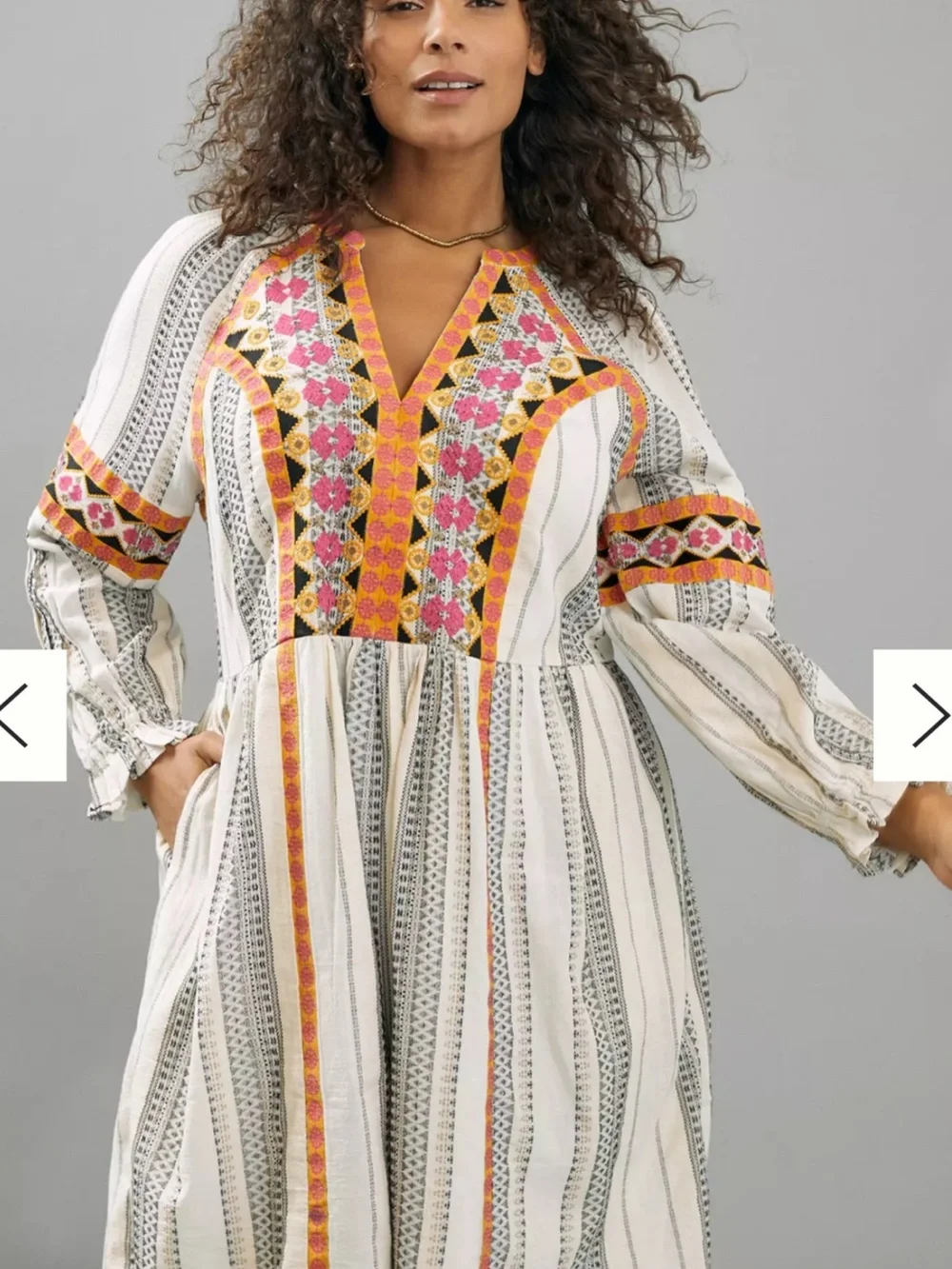 Anthropologie Cream Midi Dress with Pink & Orange Embroidery - Picture 8 of 13